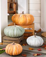 Decorative pumpkins on a porch